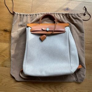 Discontinued Hermes Toile Herbag Backpack 99’. Toile Vache Calfskin Herbag 30 PM